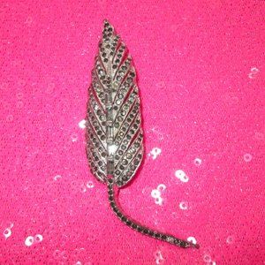 vintage silver feather pin boho diamond brooch costume jewelry